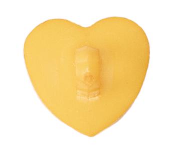 Kids button as heart out plastic in dark yellow 14 mm 0,55 inch